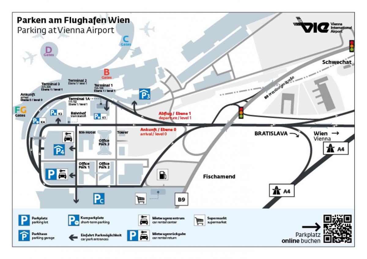 Mapa de parking en el aeropuerto de Viena