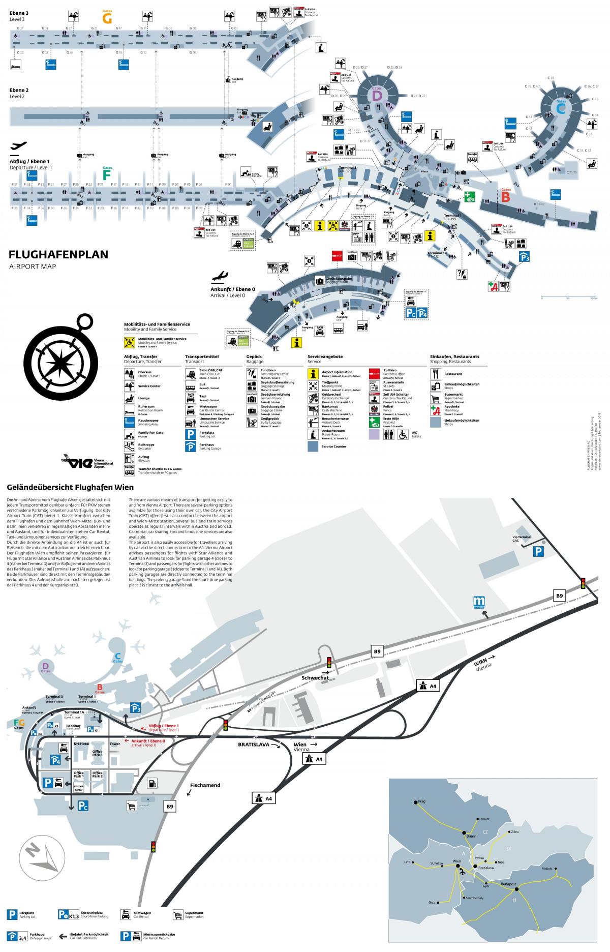El aeropuerto de viena, las salidas mapa