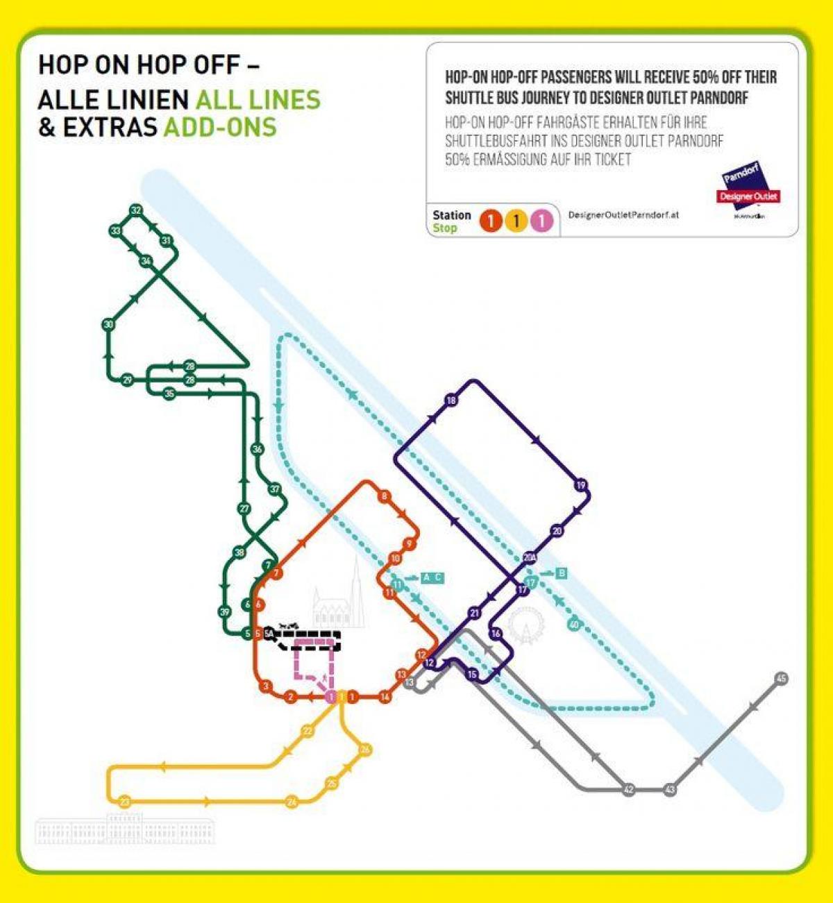 Viena hop on hop off bus tour mapa