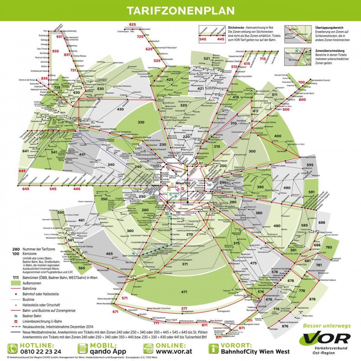 Mapa de metro de Viena de la zona 100