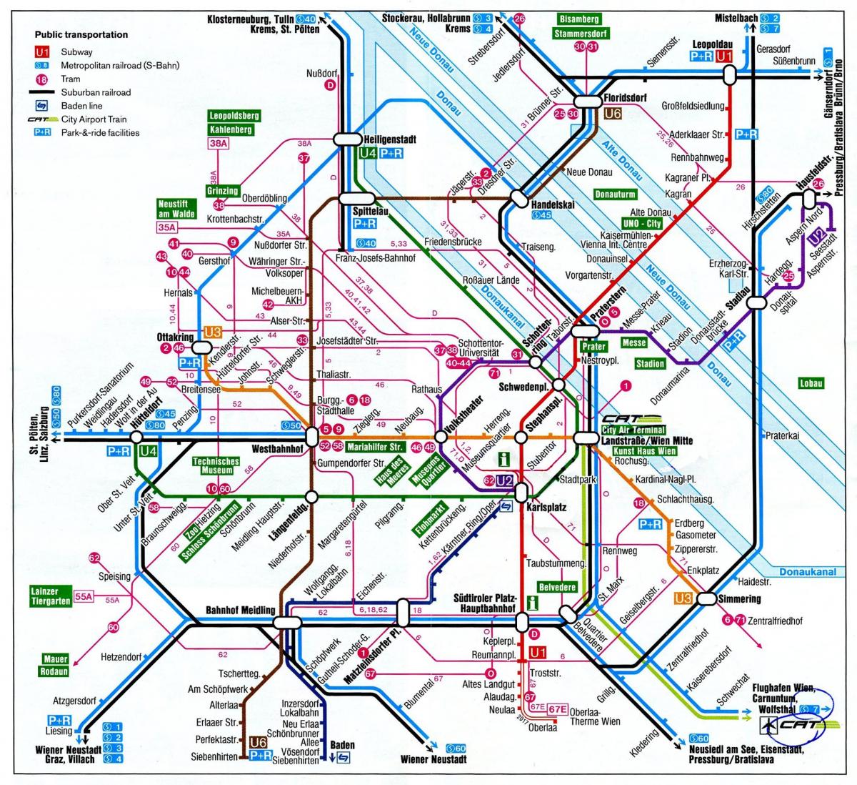 Mapa de Viena, Austria tren
