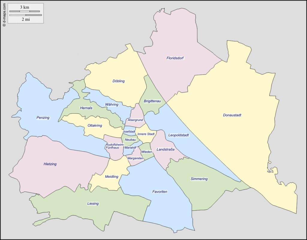 Viena mapa de la zona