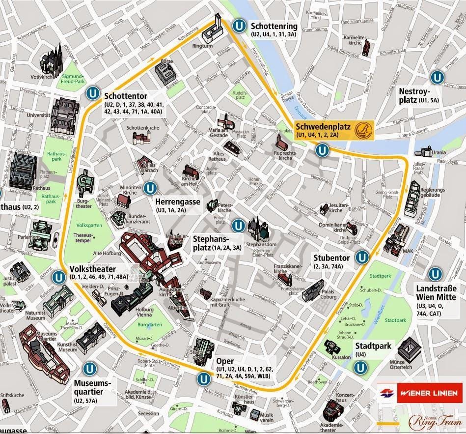 Viena tranvía mapa de 2016