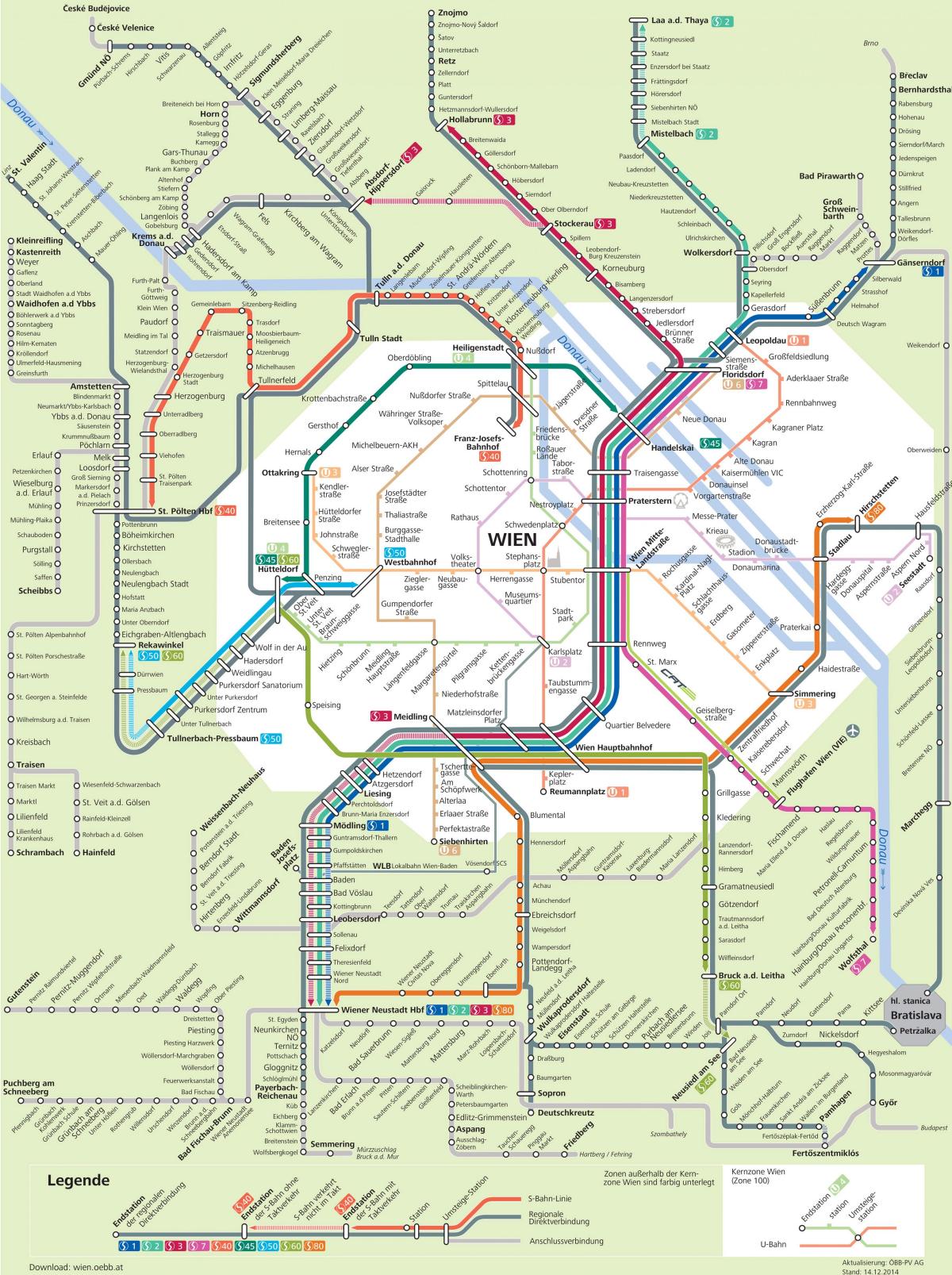 La ciudad de viena mapa de transporte