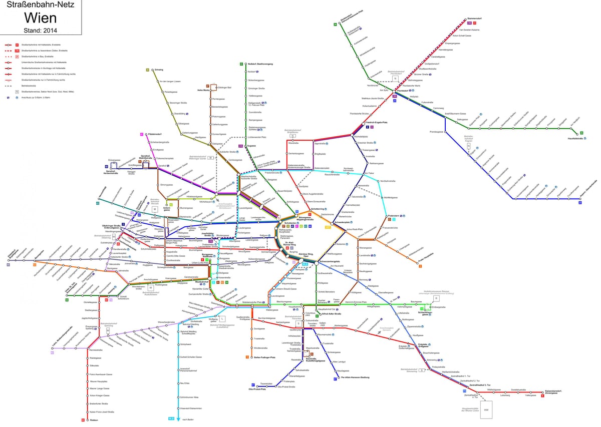 Viena el tranvía de la línea d mapa