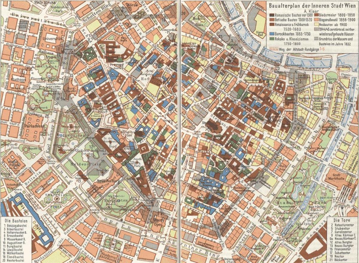 Viena antiguo mapa de la ciudad